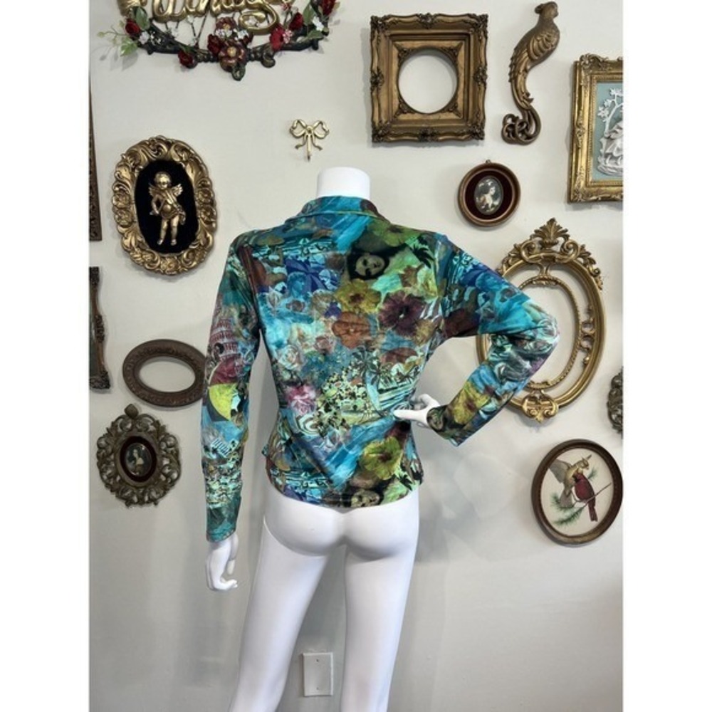 Y2k velvet Cheryl Creations Vintage 90s Italian Renaissance Art Zip Up Top Large - Picture 2 of 8